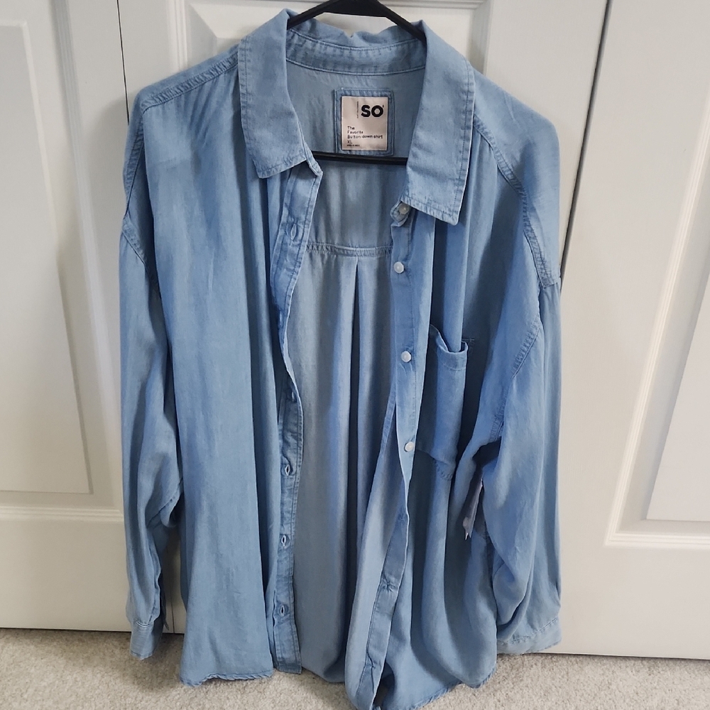 SO Women's Casual Sky Blue Oversized Button Down Shirt